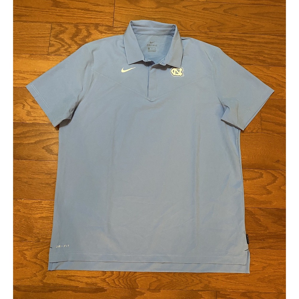 Nike Men's Size XL UNC Tar Heel Football Dri-Fit On Field Polo Shirt Snap Button